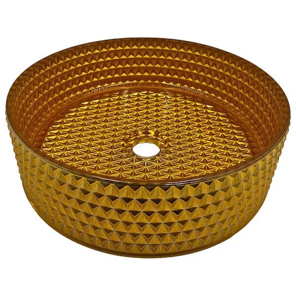 castellousa Scotch 16 in. Vessel Circular Bathroom Vessel Sink in Gold Yellow Tempered Glass