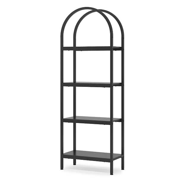 BYBLIGHT Eulas 70.86 in. Tall Black Wood 4-Shelf Standard Bookcase with Metal Frame, Farmhouse Storage Rack Standing Books