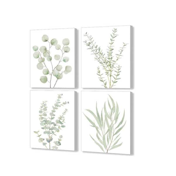 Unbranded 4 Pieces Framed Canvas Wall Art, Green Eucalyptus Leaf Prints, 10 in. x 8 in. x 0.2 in.