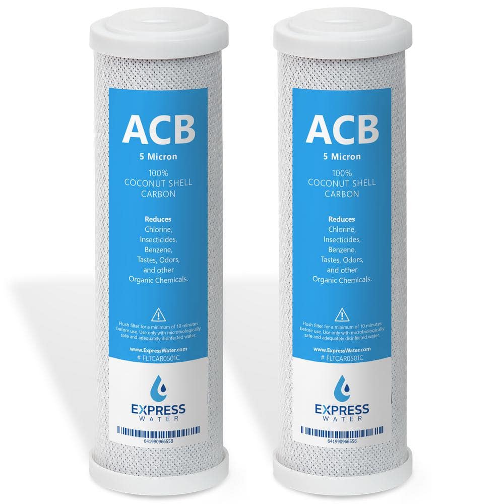 Express Water 2 Pack Activated Carbon Block Water Filter Replacement - 5 Micron - Under Sink Reverse Osmosis System