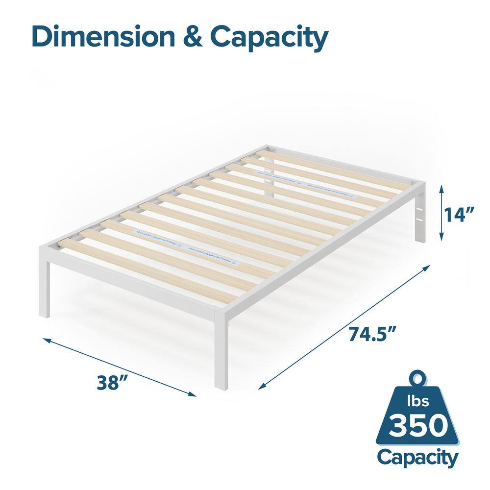White Twin Metal Platform Bed Frame with Wood Slats