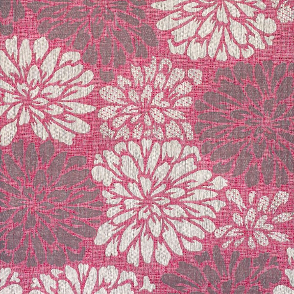 Zinnia Modern Floral Textured Weave Fuchsia/Light Gray 5 ft. Square Indoor/Outdoor Area Rug