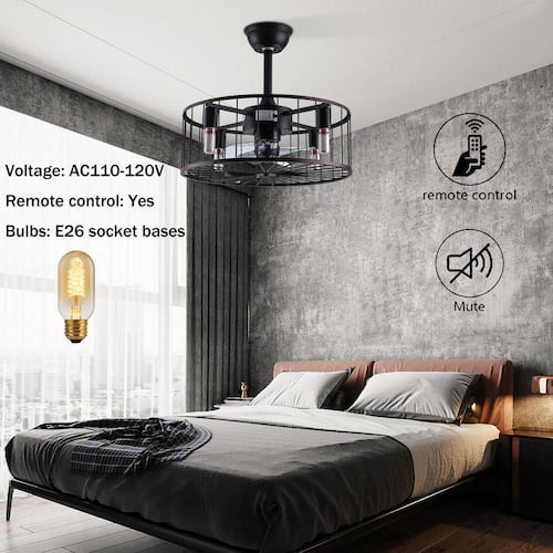 18.5 in. Indoor Rustic Metal Shade Black Caged 3 Gear Wind and Timing Ceiling Fan Light with Remote Control Ceiling Fans