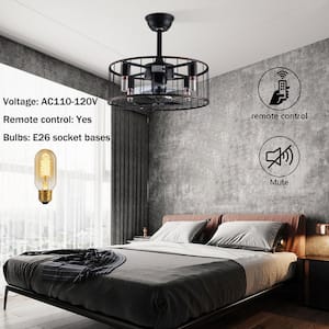 18.5 in. Indoor Rustic Metal Shade Black Caged 3 Gear Wind and Timing Ceiling Fan Light with Remote Control
