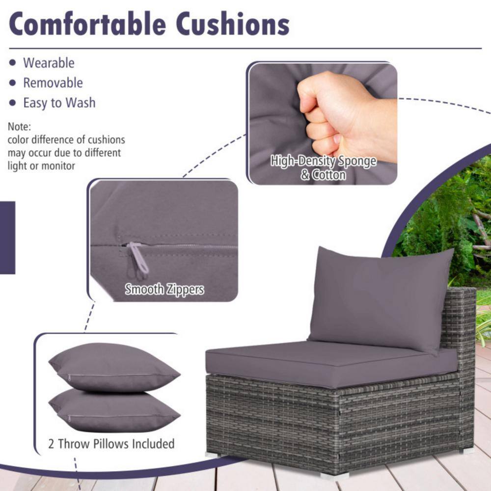 Gray 7-Piece PE Rattan Sectional Sofa Set with Cushions