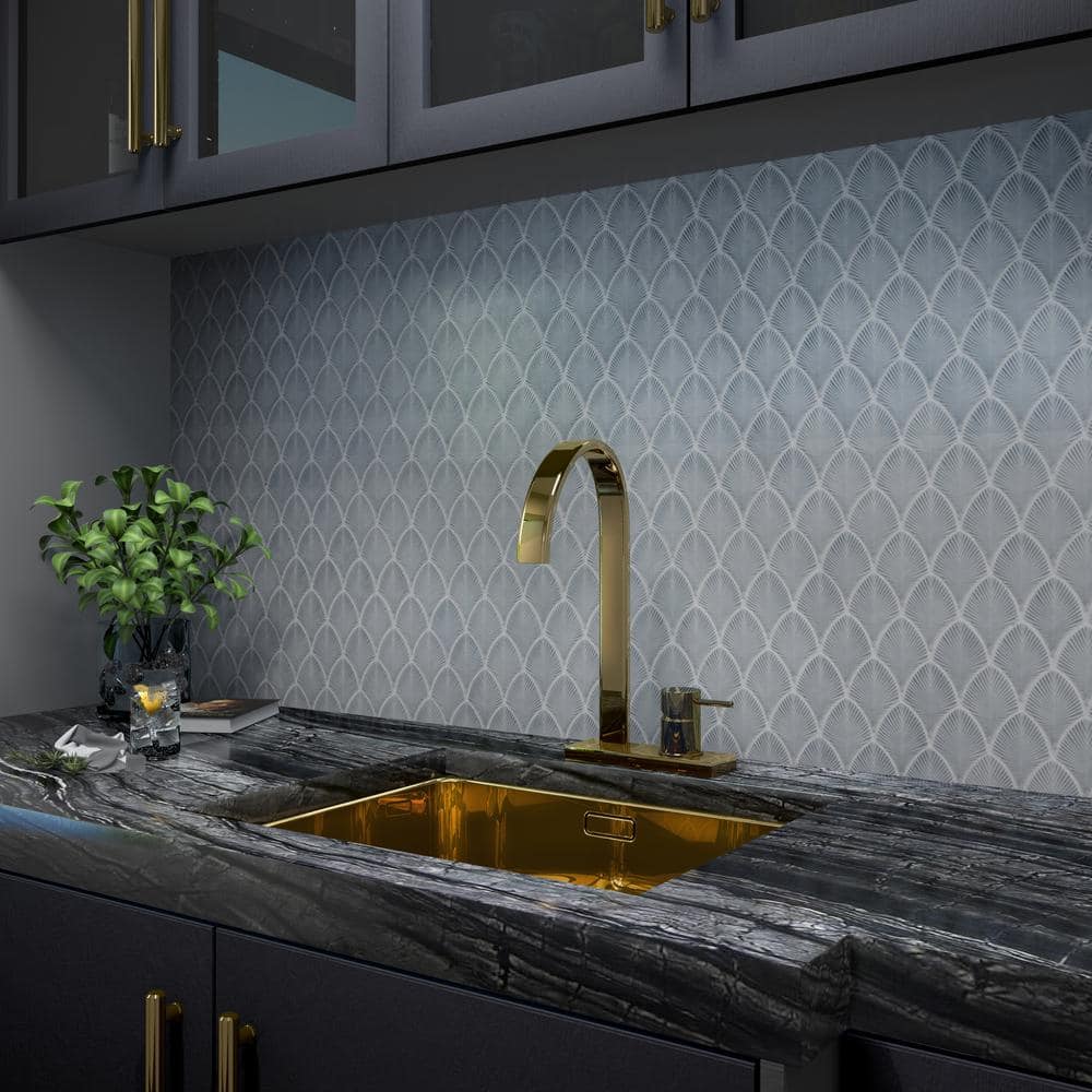 Sky Blue Polished Glass Fishscale Mosaic Wall Tile 9x12