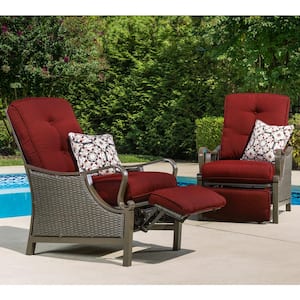 Ventura All-Weather Wicker Reclining Patio Lounge Chair with Crimson Red Cushions