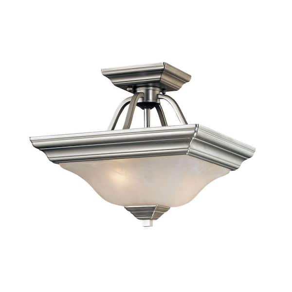 Millennium Lighting 2 Light Satin Nickel Semi Flush Mount With Faux Alabaster Glass 742 Sn The Home Depot