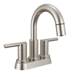 Nicoli 4 in. Centerset Double Handle Pull-Down Spout Bathroom Faucet in Stainless