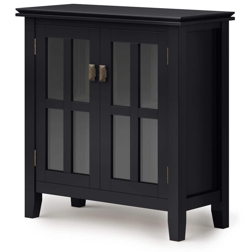 Artisan Black Solid Wood Low Storage Cabinet with Adjustable Shelves