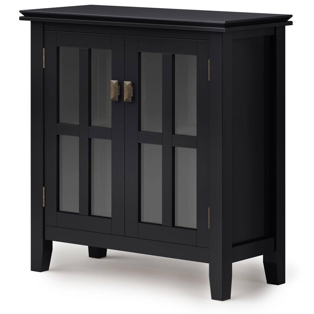 Artisan Black Solid Wood Low Storage Cabinet with Adjustable Shelves