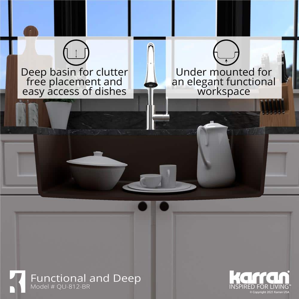 Brown Quartz Large Single Bowl Undermount Kitchen Sink