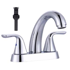 4 in. Centerset Double Handle Low Arc Bathroom Faucet with Drain and Supply Line Included in Chrome