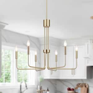 6-Light Brass Traditional Hanging Adjustable Linear Candlestick Chandelier for Dining Room Living Room