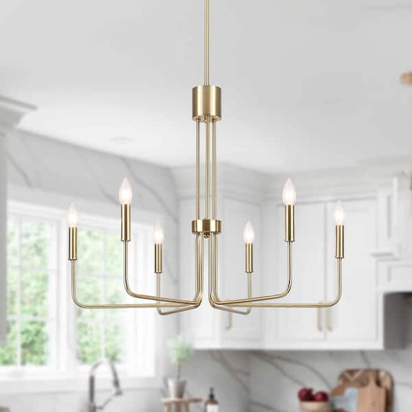 ZJVAIVE 6-Light Brass Traditional Hanging Adjustable Linear Candlestick Chandelier for Dining Room Living Room