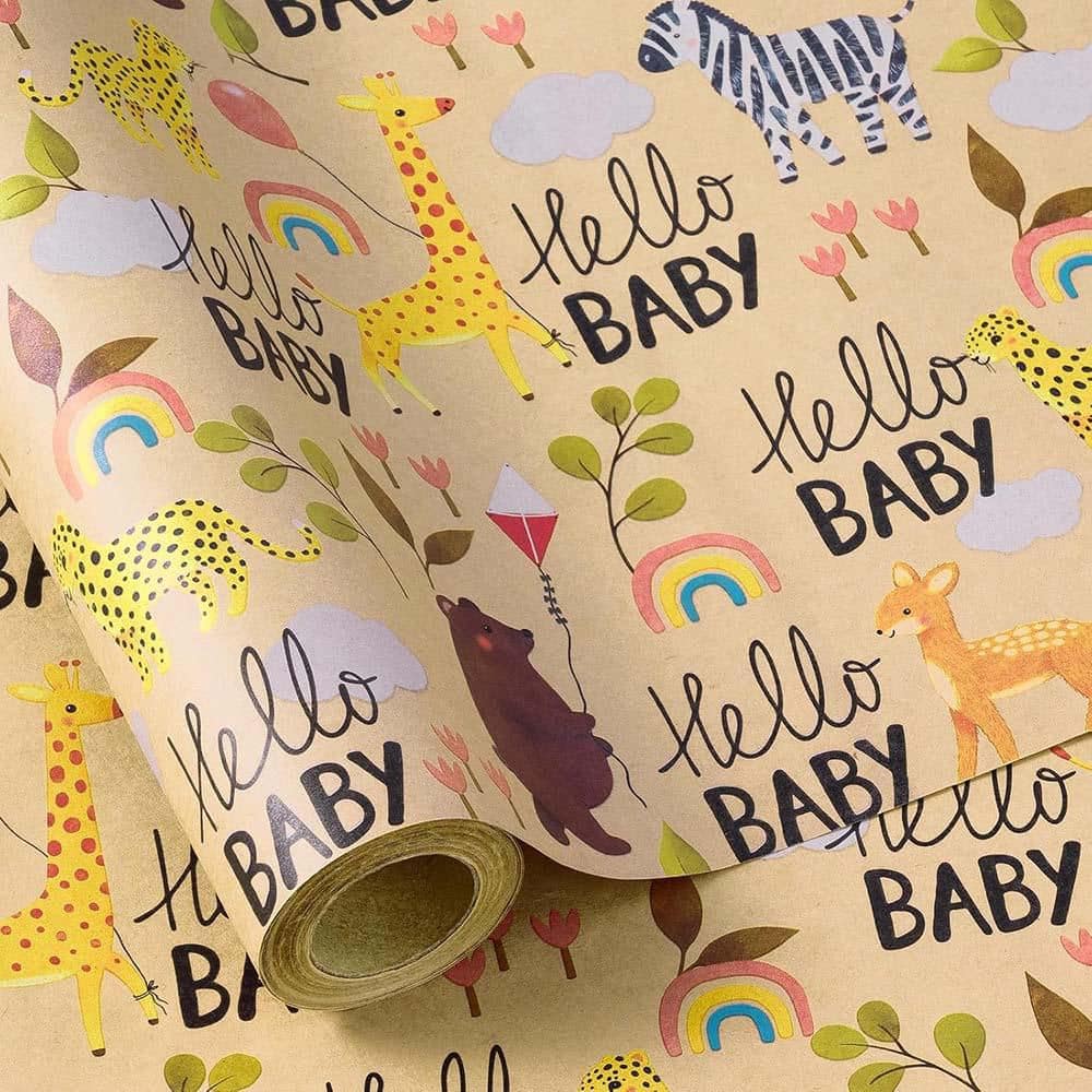 17 in. x 16.4 ft. Kraft Paper Cute Animal Design Wrapping Paper Roll for Baby Shower and Kids Party price history on PriceWatchPro