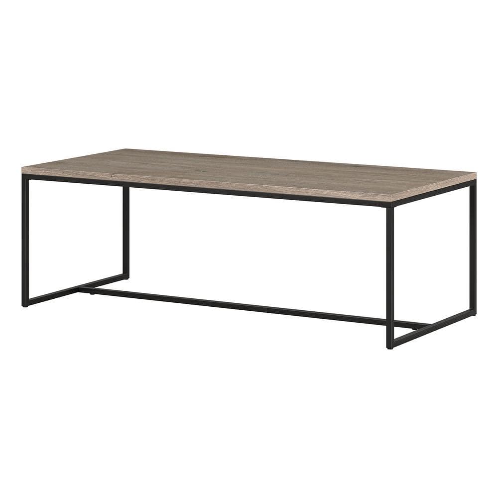 Antiqued Gray Oak and Bronze Metal Rectangular Coffee Table