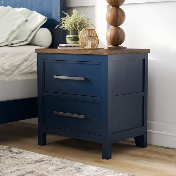 Beiring Blue and Dark Brown 2-Drawer 31.5 in. W Nightstand with Nickel Finish Mushroom Knob