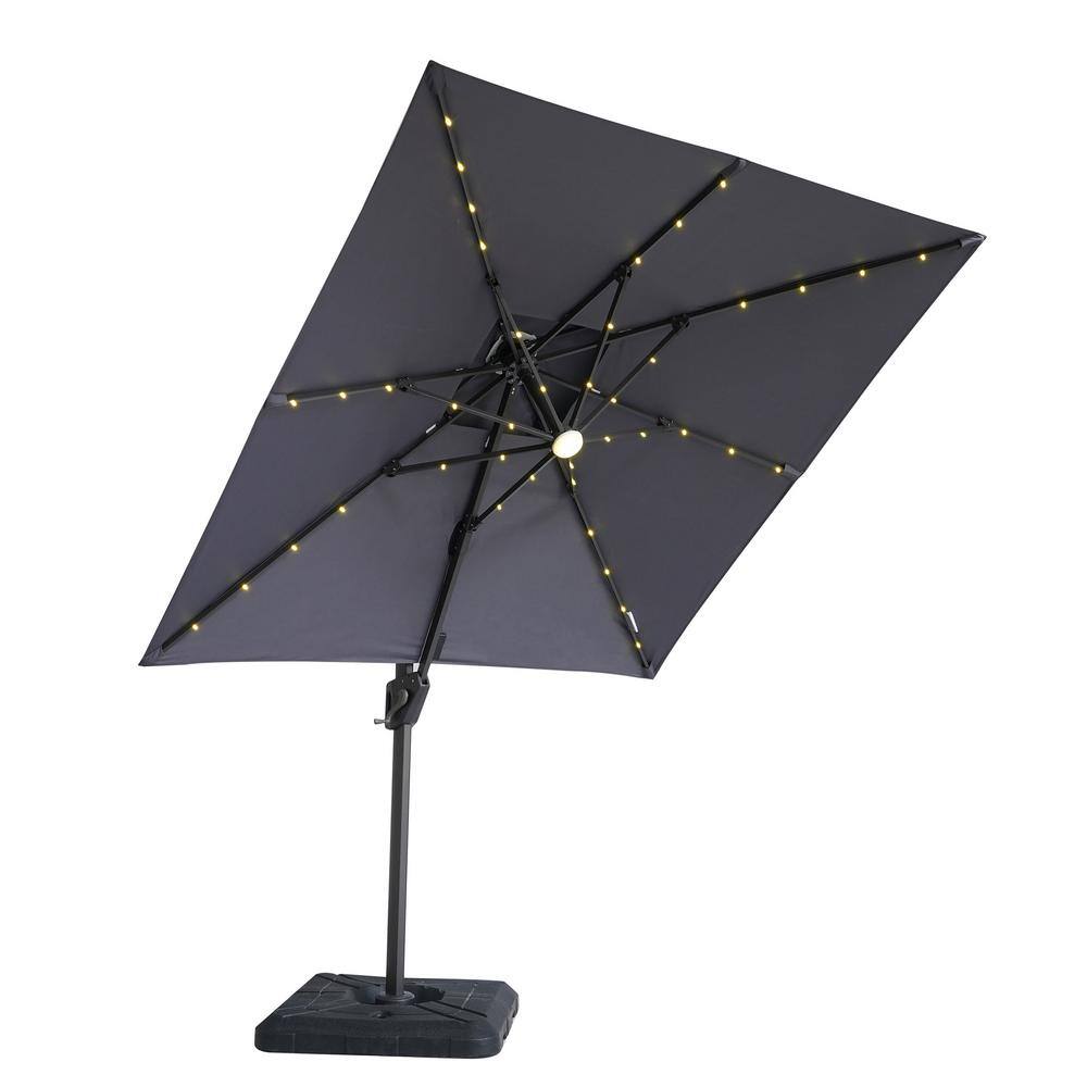 Gray Aluminum 99" Square Cantilever Patio Umbrella with LED Lights