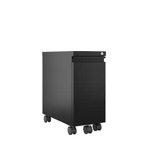 20 in. D 2-Drawer Black Metal 10 in. W Mobile  Zip Pedestal File Cabinet Box-File Hidden Drawer