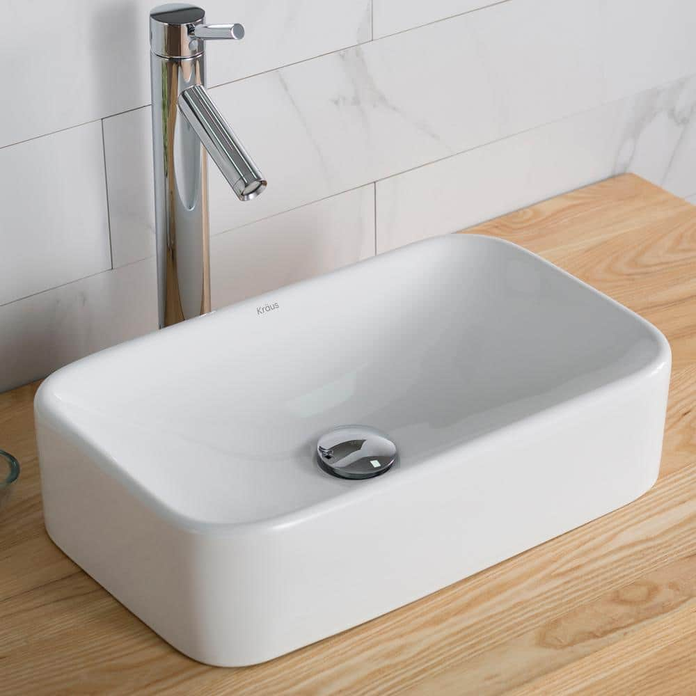 KRAUS Elavo 19.4 in. Soft Rectangular Vessel Bathroom Sink in White Vitreous China