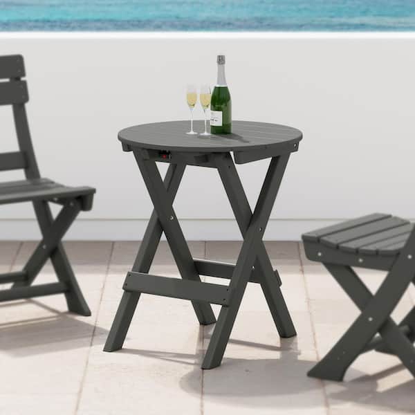 Laguna Plastic Outdoor Patio Round 24.5" Portable Flat Folding Dining Table, Gray