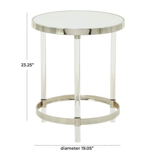 19 in. Silver Large Round Glass End Accent Table with Mirrored Glass Top