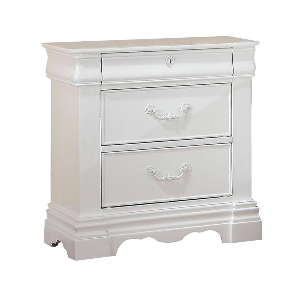 Estrella Princess White 2-Drawer Nightstand with Crown Carving