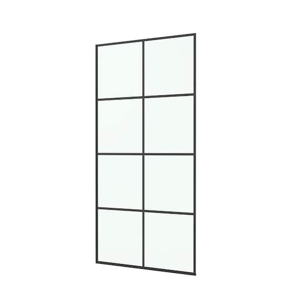36 in. W x 76 in. Fixed Single Panel Frameless Shower Door Shower Screen in Matte Black Grid with Easy-Clean 10 mm Glass