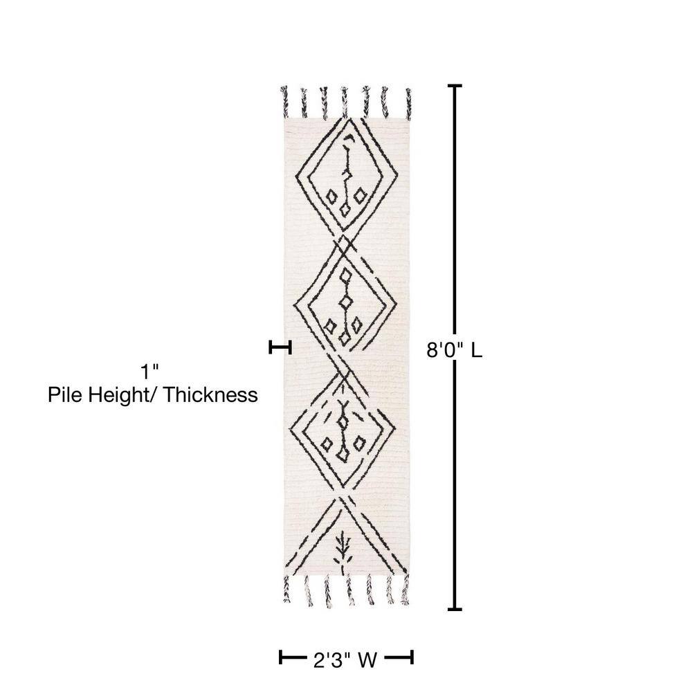 Ivory and Black Handmade Wool Tufted Shag Runner Rug