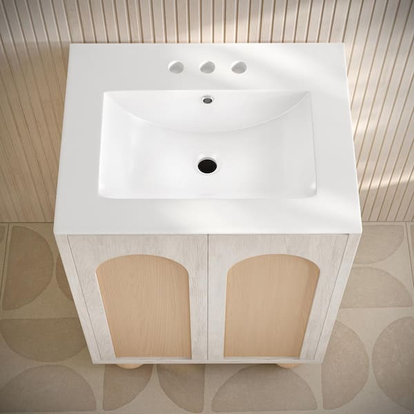 Plaisir II 24 in. Freestanding Bathroom Vanity in White Oak with White Ceramic 3-Hole Center Set Sink Top