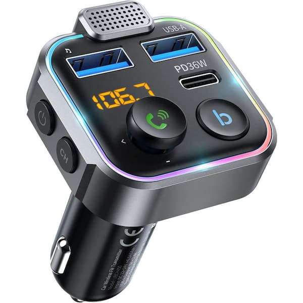 OBJLGEV Bluetooth FM Transmitter for Car with PD 38-Watt Fast Charging, HiFi Bass Boost, Hands-Free Calls, USB Drive Support