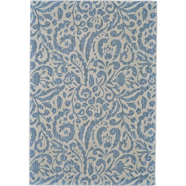 HomeRoots 5 ft. x 8 ft. Blue and Ivory Floral Area Rug