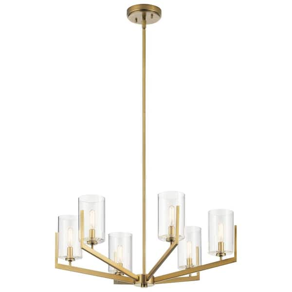 KICHLER Nye 28 in. 6-Light Brushed Natural Brass Transitional Shaded ...