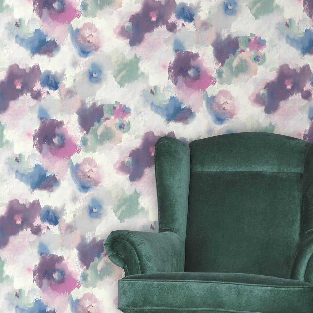 Impressionist Pink and Blue Floral Peel and Stick Wallpaper