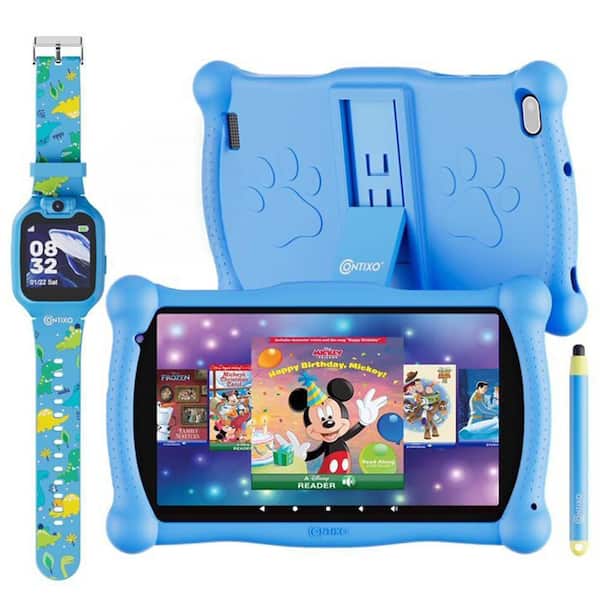 V10 7 in. Kids Android Tablet 32GB Stylus and Smartwatch Bundle, Blue