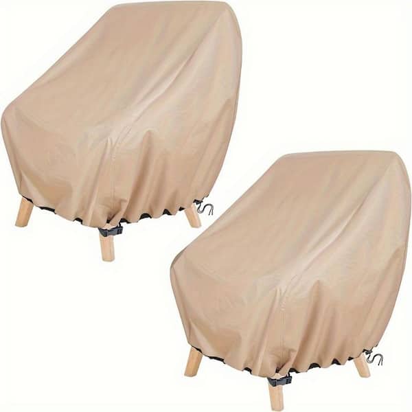 2pcs Khaki Waterproof Patio Furniture Protective Cover Chair Cover, with Ventilation Holes and Reinforced Handles