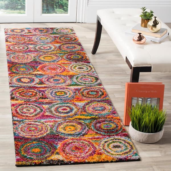 Fiesta Shag 2 ft. x 12 ft. Multi Abstract Circle Runner Rug