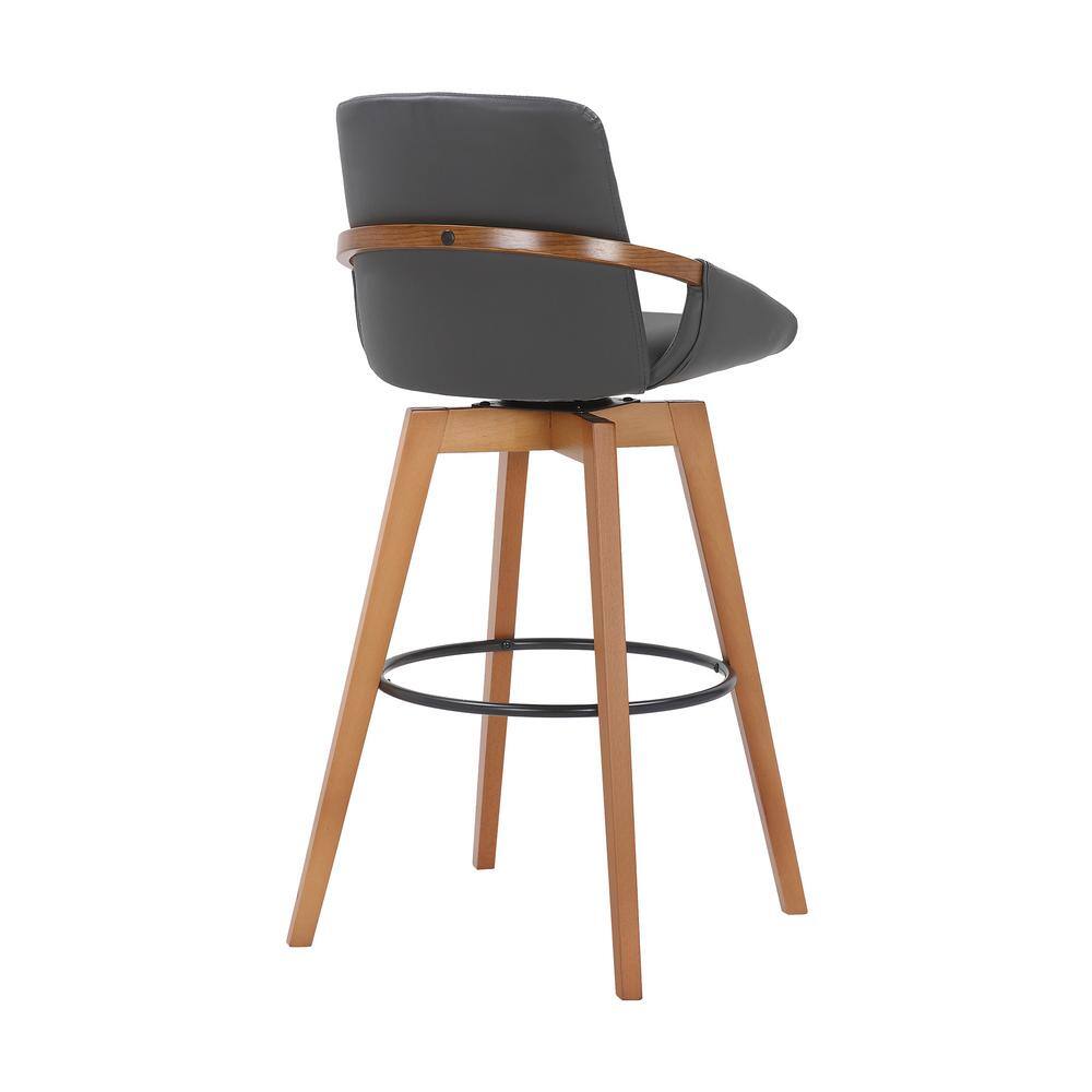 Baylor 30" Gray Faux Leather Walnut Wood Swivel Bar Stool