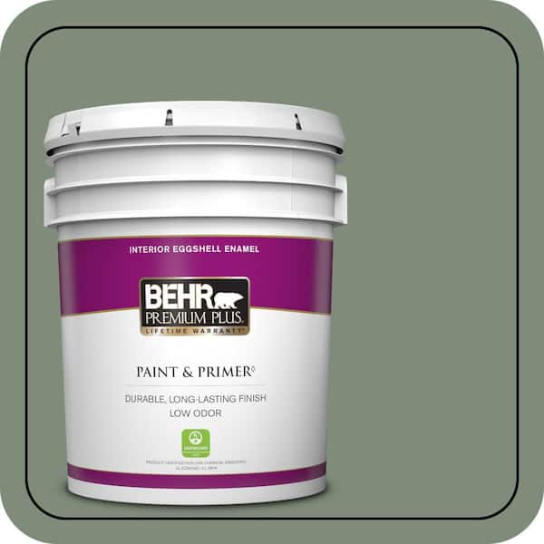 BEHR PREMIUM PLUS 5 gal. #450F-5 Amazon Moss Eggshell Enamel Low Odor Interior Paint & Primer