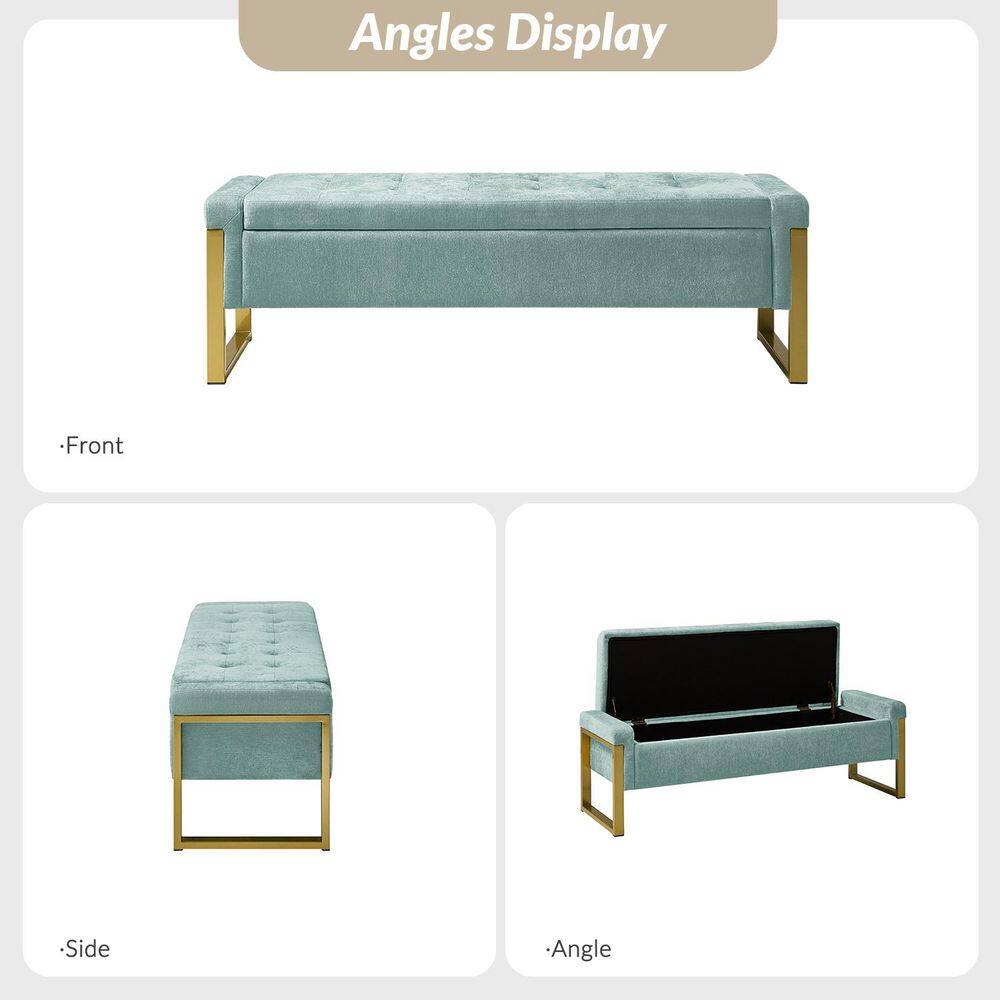 Alina Modern Upholstered Flip Top Storage Bench with Metal Legs-BEIGE - thumbnail 3