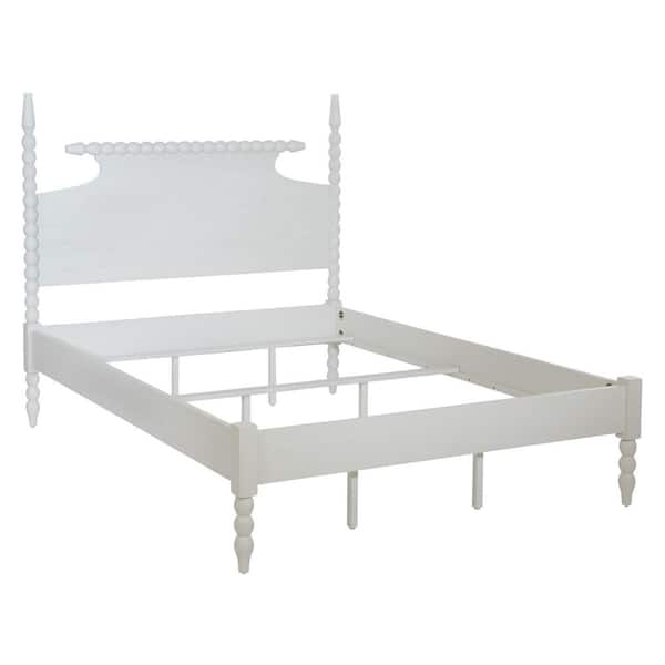 Spindle Sandcastle Antique White Finish Wood Frame King Panel Bed