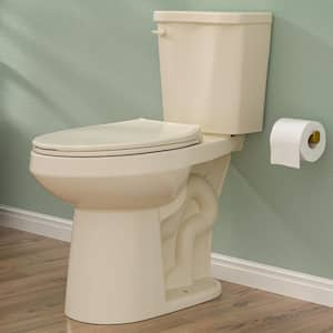 19 in. Tall 2-Piece Toilet 1.28 GPF Single Flush Elongated Toilet Map Flush 1000g with Soft-Close Seat in Biscuit