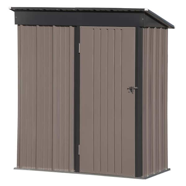 ToolCat Patio 5 ft. W. x 2.8 ft. D Lean-to Metal Storage Shed with Adjustable Shelf and Lockable Door, Brown 14 Sq. Ft.