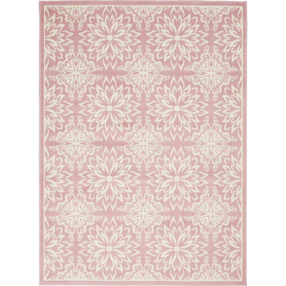 Ivory and Pink Floral Synthetic 5' x 7' Area Rug