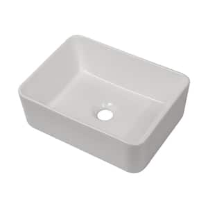 16 in. Bathroom Sink Bright White Rectangular Vessel Sink without Faucet