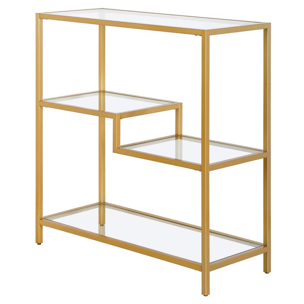 Staggered Gold-Tone 36" Tall Tempered Glass Bookcase