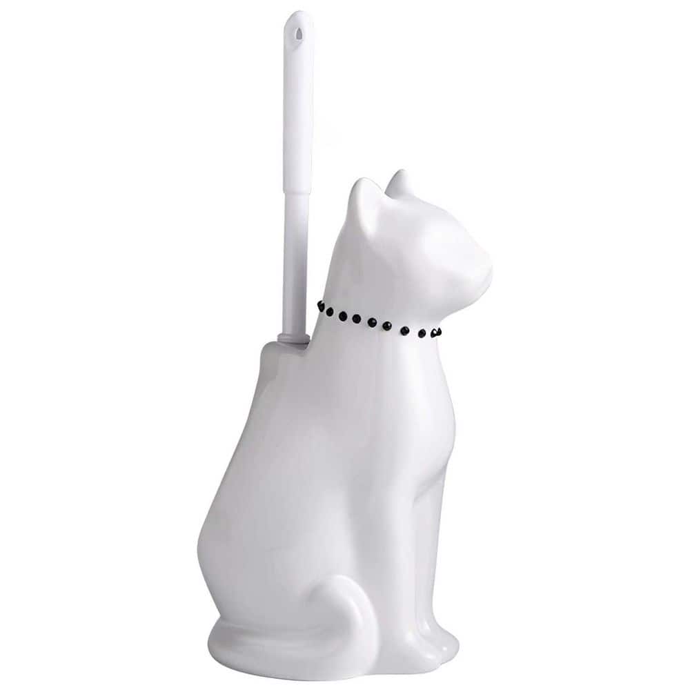 White Ceramic Cat Toilet Brush Holder Set Cute Whimsical Feline Wide Mouth Storage Base, Black Toilet Brush Easy Clean price history on PriceWatchPro