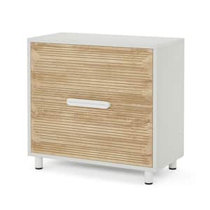 Atencio 2-Drawer White and Walnut Engineered Wood 31.5 in. W Lateral File Cabinet with Adjustable Hanging Bar