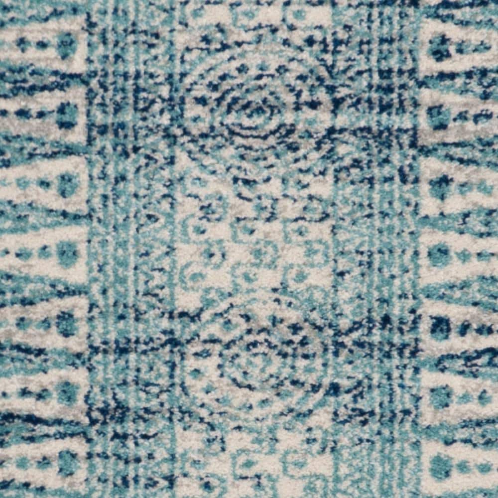 Ivory and Turquoise High Pile Synthetic Area Rug